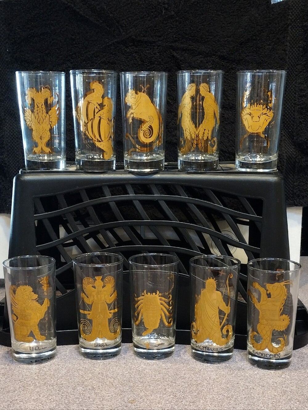 MCM Anchor Hocking 22 K Gold Zodiac Glasses